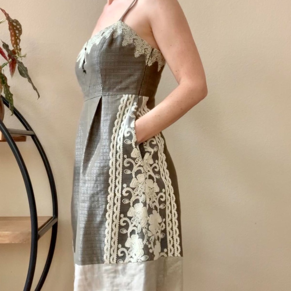 anthro | moulinette soeurs rainwashed shale dress green metallic 4
